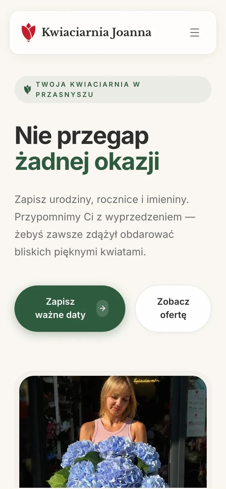 Strona główna Kwiaciarni Joanna na ekranie telefonu