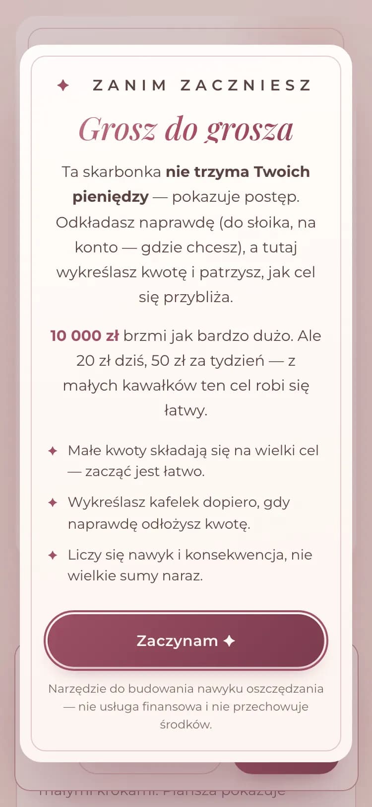 Ekran powitalny Wirtualnej Skarbonki na telefonie