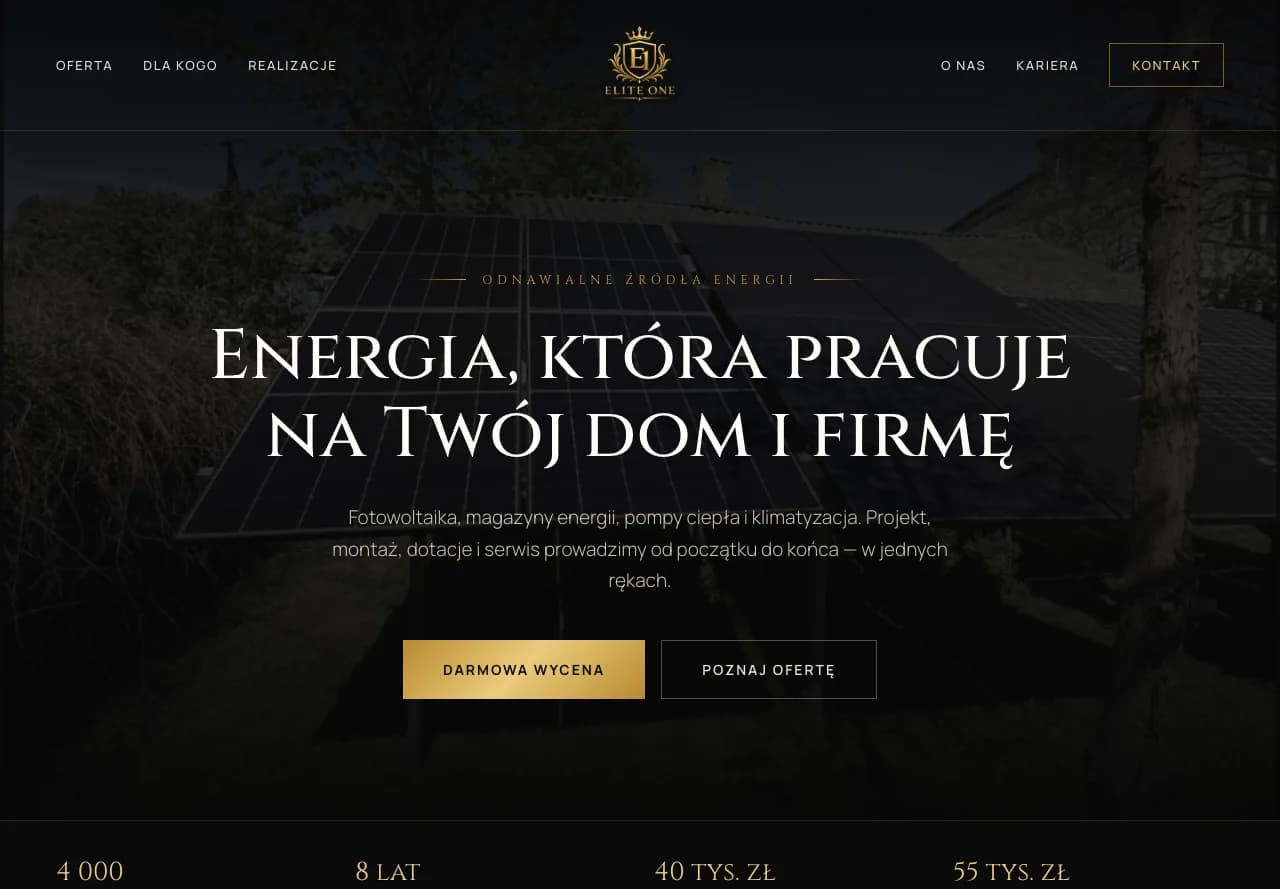 Elite One — fotowoltaika, magazyny energii i pompy ciepła