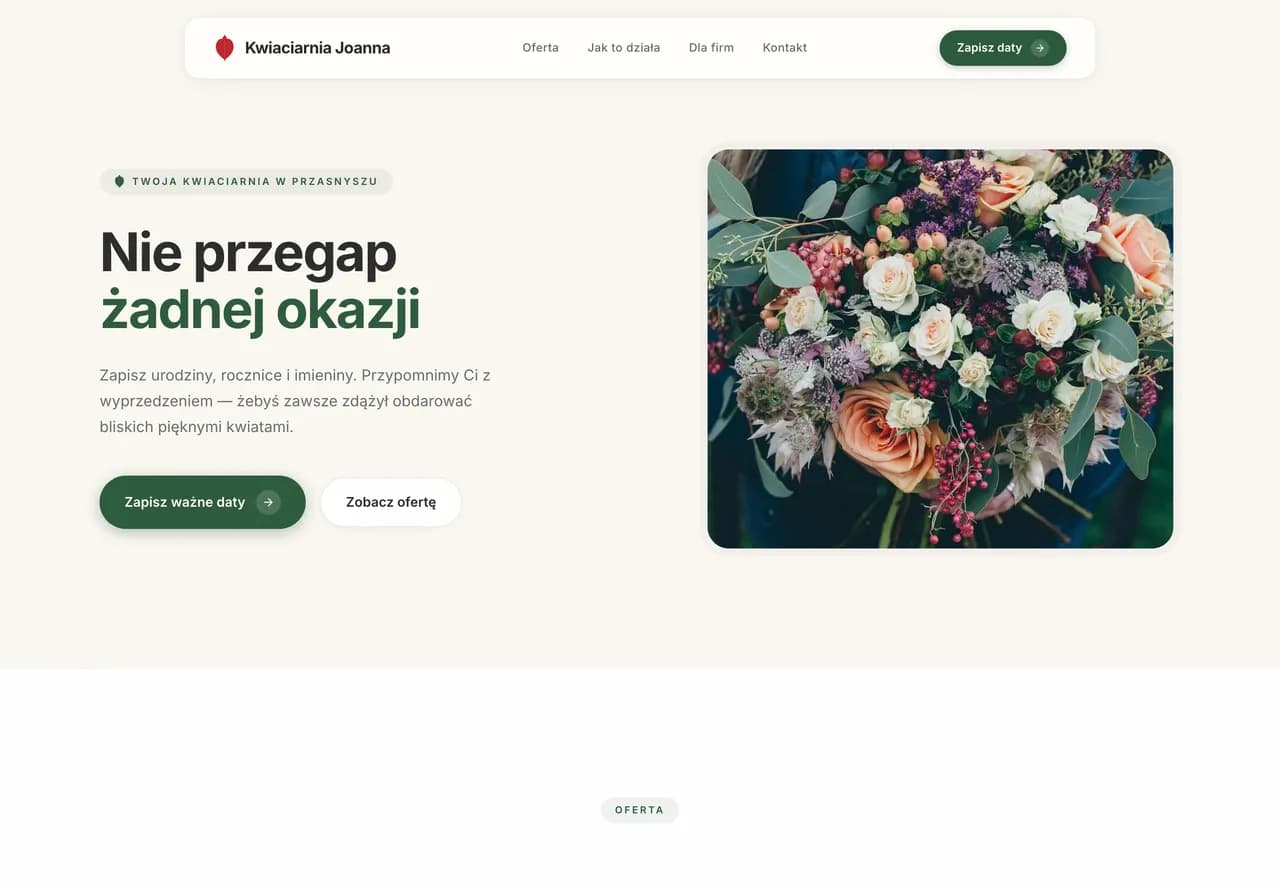 Kwiaciarnia Joanna — kwiaciarnia z przypomnieniami o okazjach