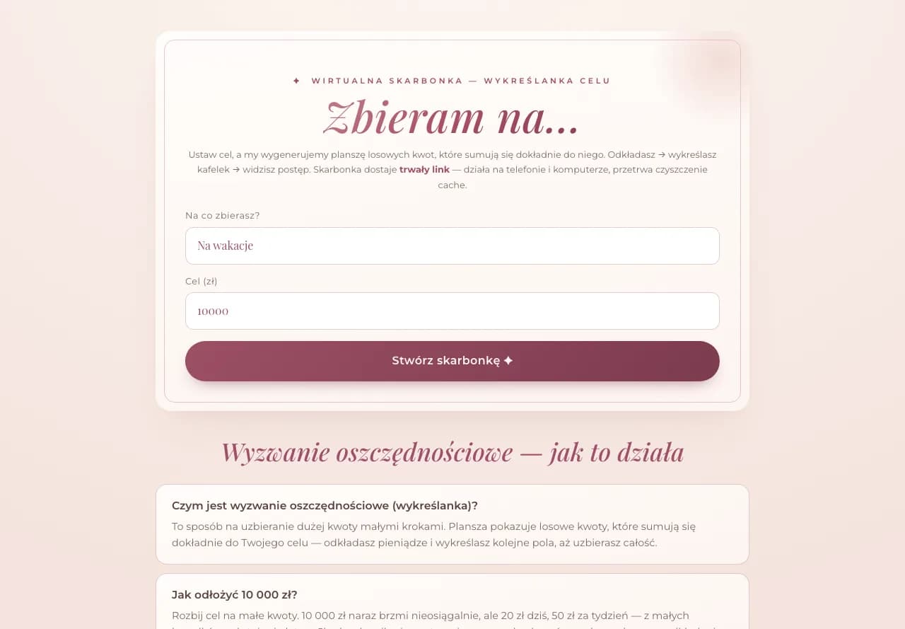 Wirtualna Skarbonka — wyzwanie oszczędnościowe online